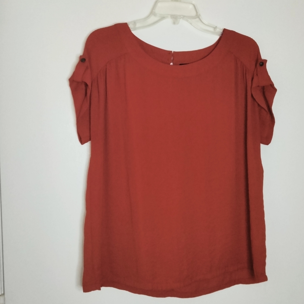 A.N.A (Size L) Burnt Orange Button Short Sleeve Blouse